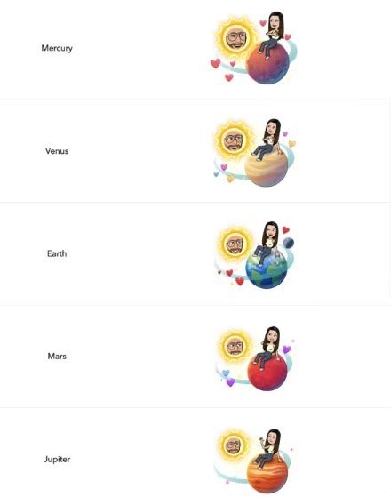 Bitmoji planets - Snapchat Planets Order and Meaning (2024) Every planet in the Snapchat friend solar system corresponds to a different position on your list of Best Friends, and the order of …
